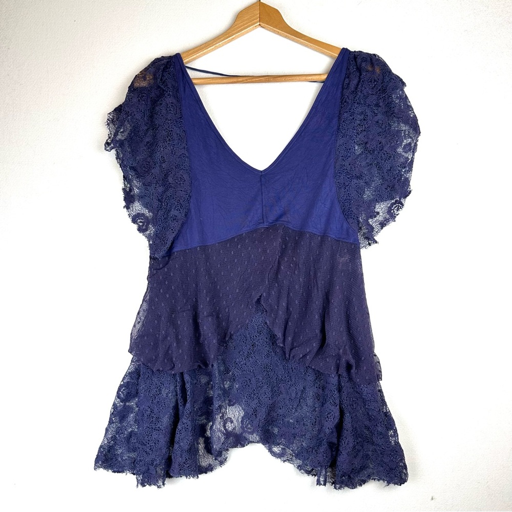 Free People Lace Mesh Tunic Top Flutter Sleeve Boho